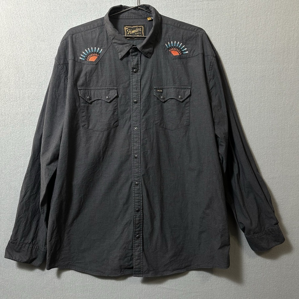 Howler Brothers Gaucho Shirt Men's XXL Gray Embroidered Pearl Snap Western GUC